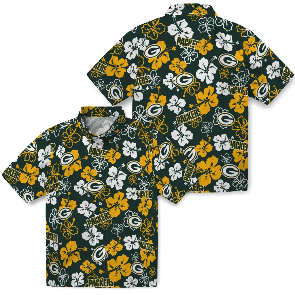 Green Bay Packers Hawaiian Shirt - Hibiscus Flower Design | Moonbestprint
