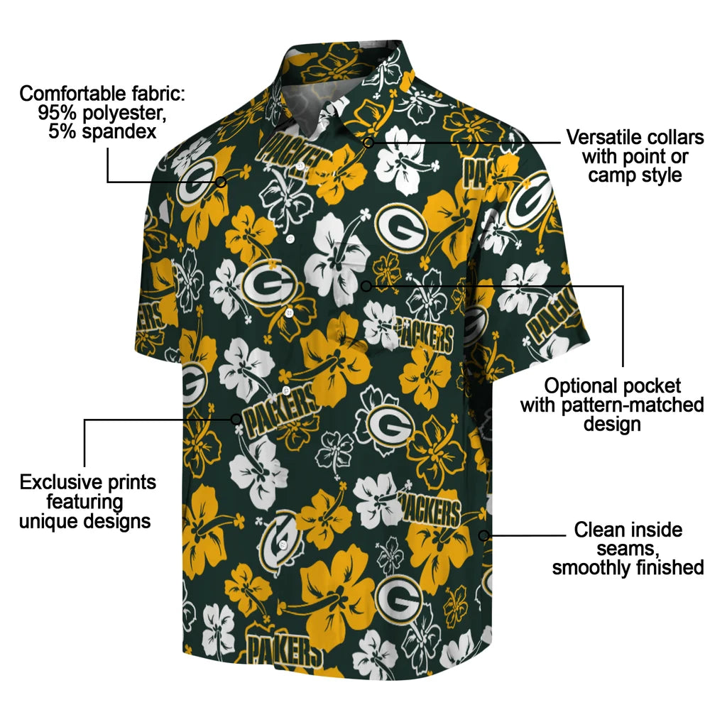 Green Bay Packers Hawaiian Shirt - Hibiscus Flower Design | Moonbestprint