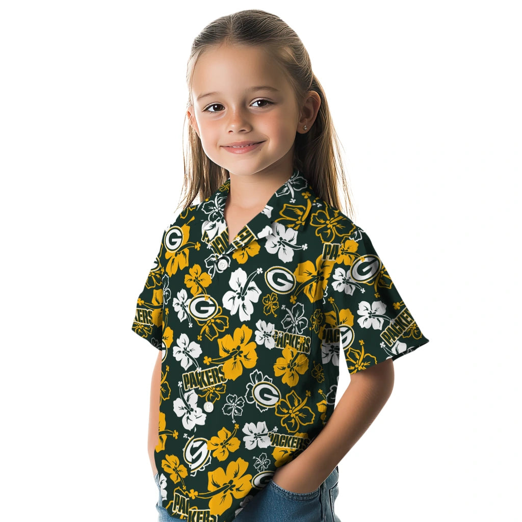 Green Bay Packers Hawaiian Shirt - Hibiscus Flower Design | Moonbestprint