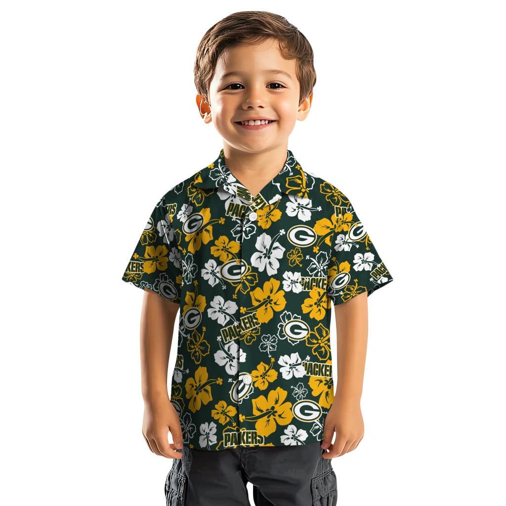 Green Bay Packers Hawaiian Shirt - Hibiscus Flower Design | Moonbestprint