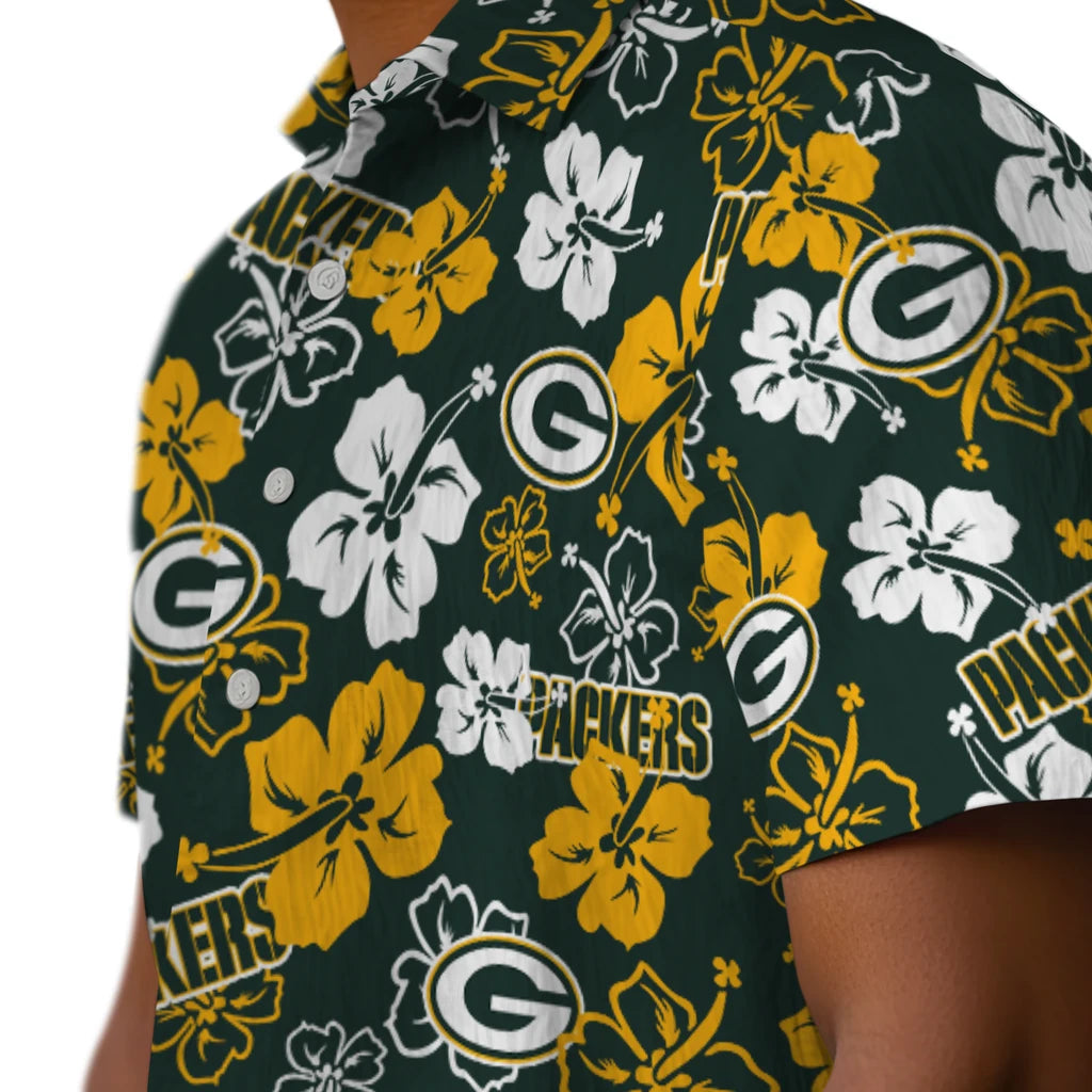 Green Bay Packers Hawaiian Shirt - Hibiscus Flower Design | Moonbestprint