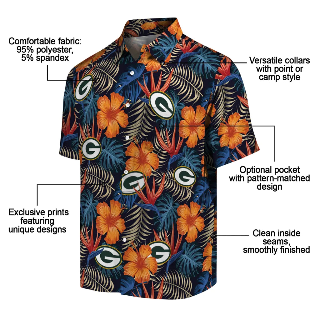 Green Bay Packers Hawaiian Shirt - Hibiscus Foliage | Moonbestprint