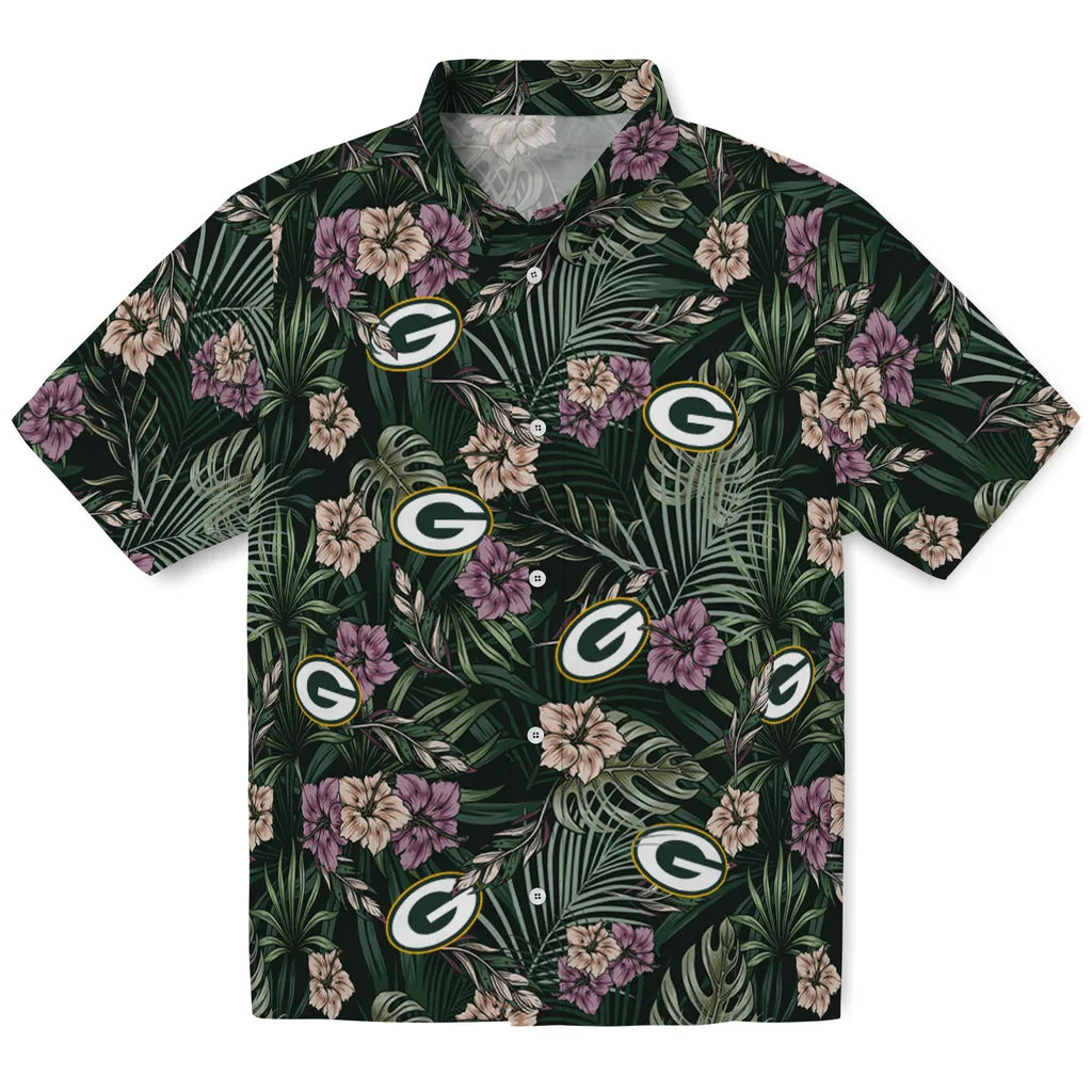 Green Bay Packers Hawaiian Shirt - Hibiscus Leaves Pattern | Moonbestprint
