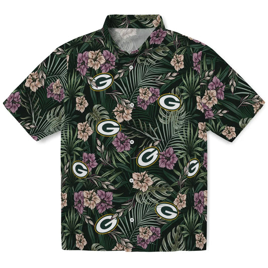 Green Bay Packers Hawaiian Shirt - Hibiscus Leaves Pattern | Moonbestprint