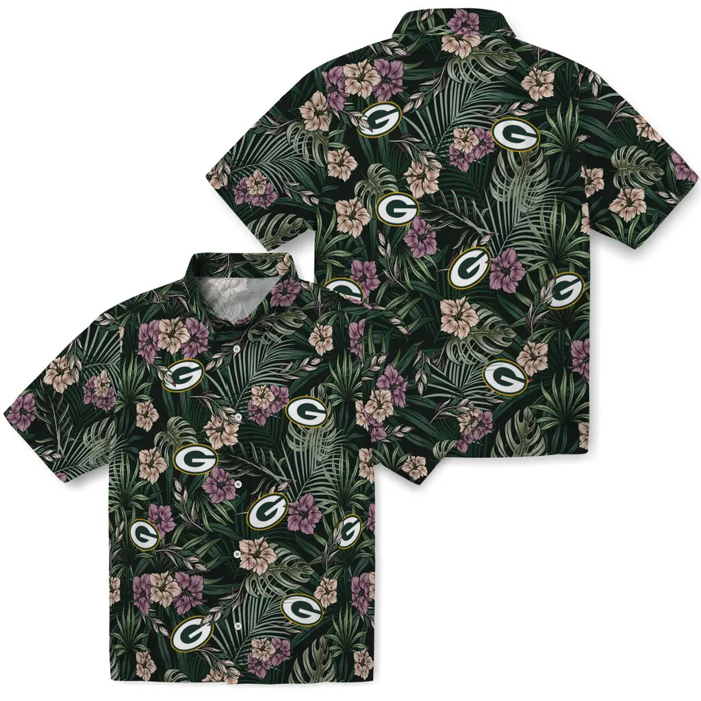 Green Bay Packers Hawaiian Shirt - Hibiscus Leaves Pattern | Moonbestprint
