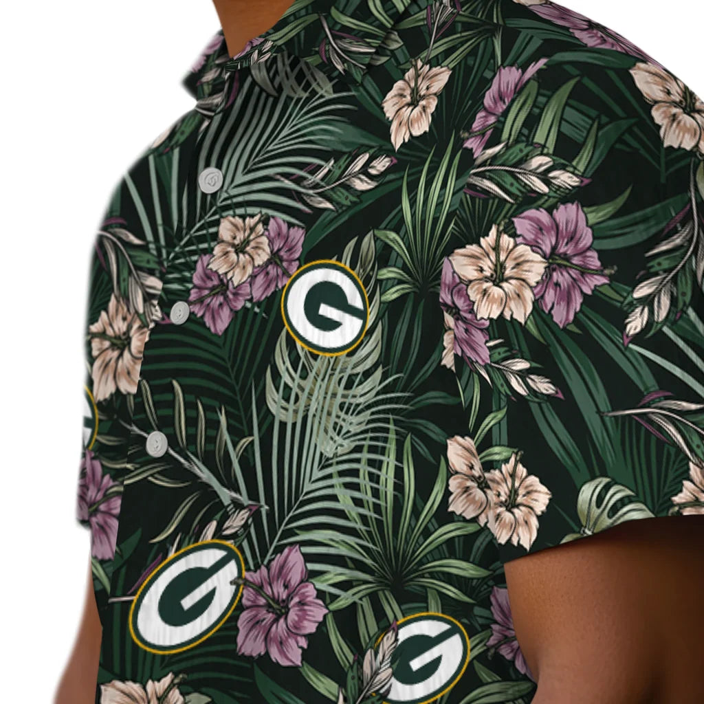 Green Bay Packers Hawaiian Shirt - Hibiscus Leaves Pattern | Moonbestprint