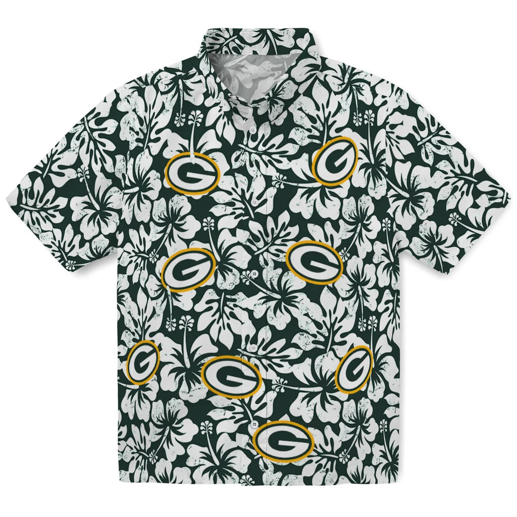 Green Bay Packers Hawaiian Shirt - Hibiscus Motif | Moonbestprint