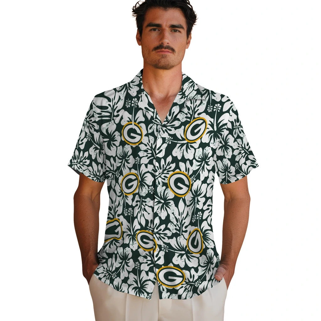 Green Bay Packers Hawaiian Shirt - Hibiscus Motif | Moonbestprint