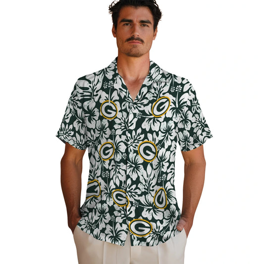 Green Bay Packers Hawaiian Shirt - Hibiscus Motif | Moonbestprint