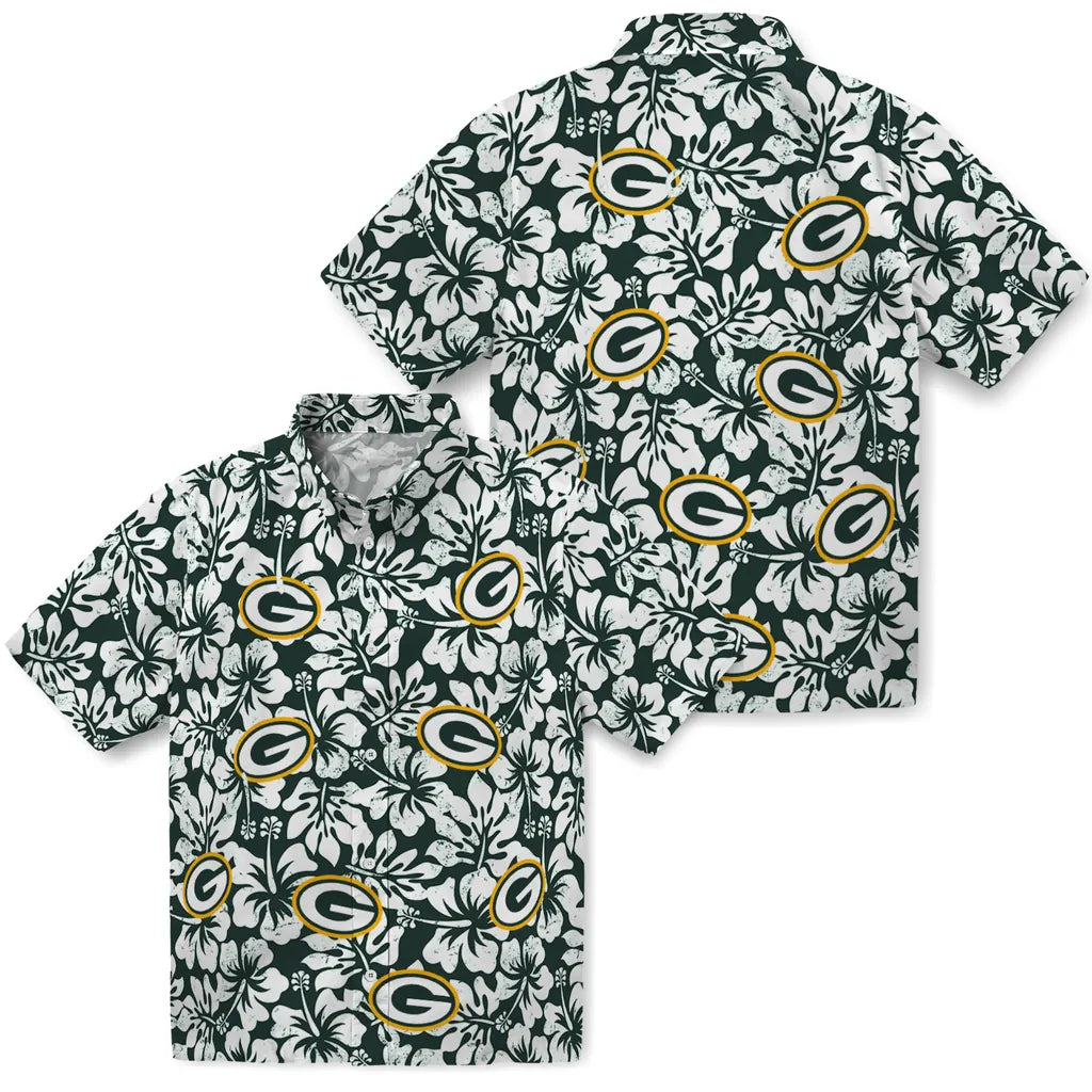 Green Bay Packers Hawaiian Shirt - Hibiscus Motif | Moonbestprint