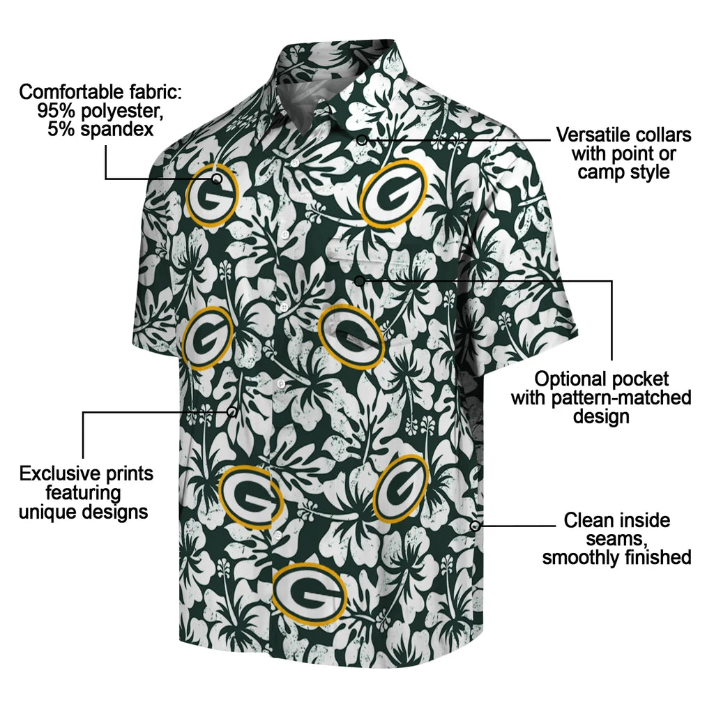 Green Bay Packers Hawaiian Shirt - Hibiscus Motif | Moonbestprint
