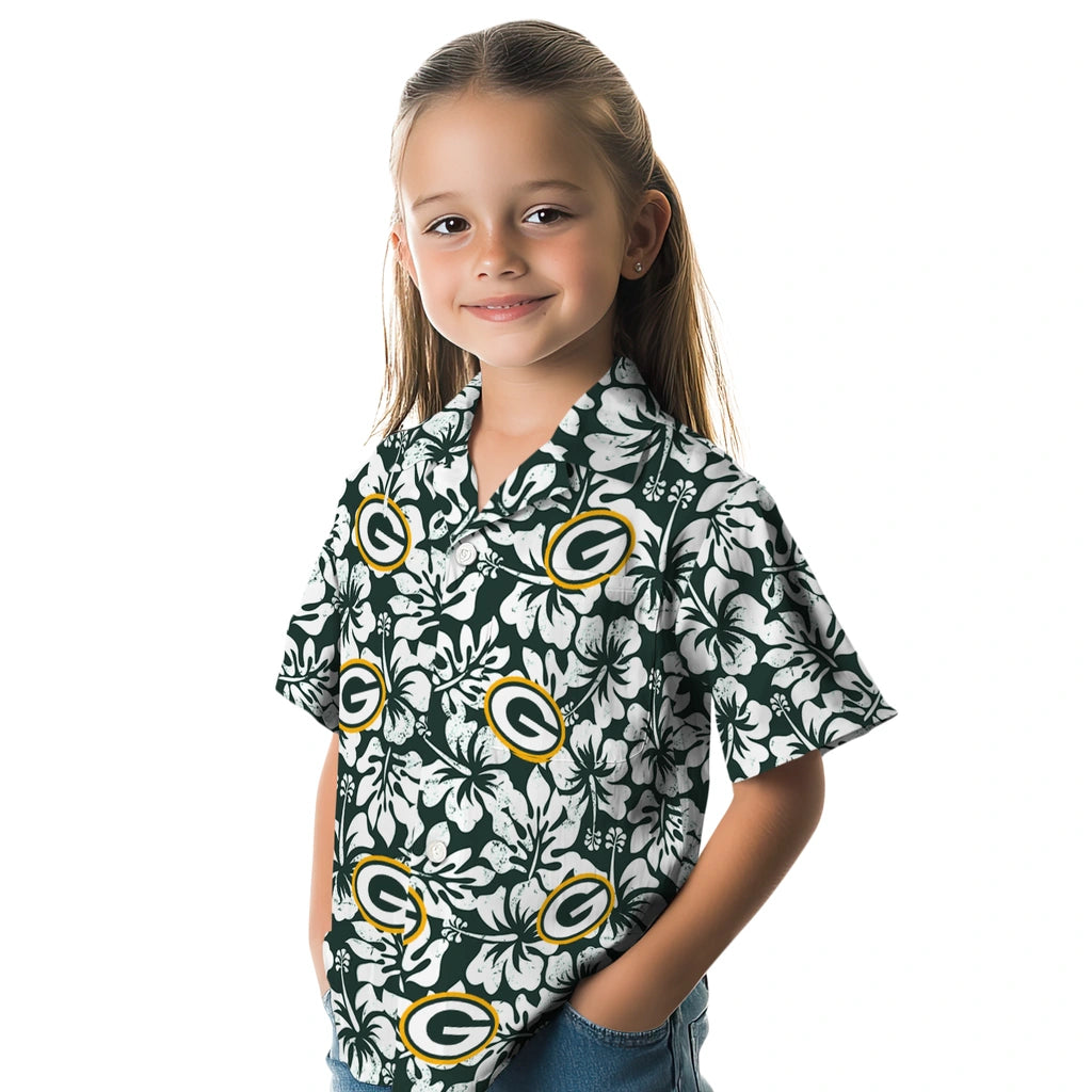 Green Bay Packers Hawaiian Shirt - Hibiscus Motif | Moonbestprint