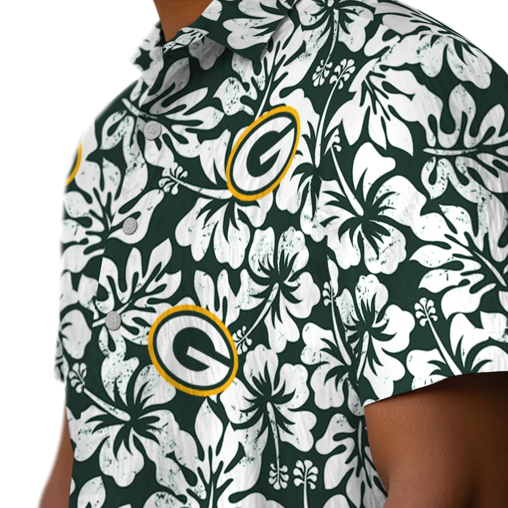 Green Bay Packers Hawaiian Shirt - Hibiscus Motif | Moonbestprint