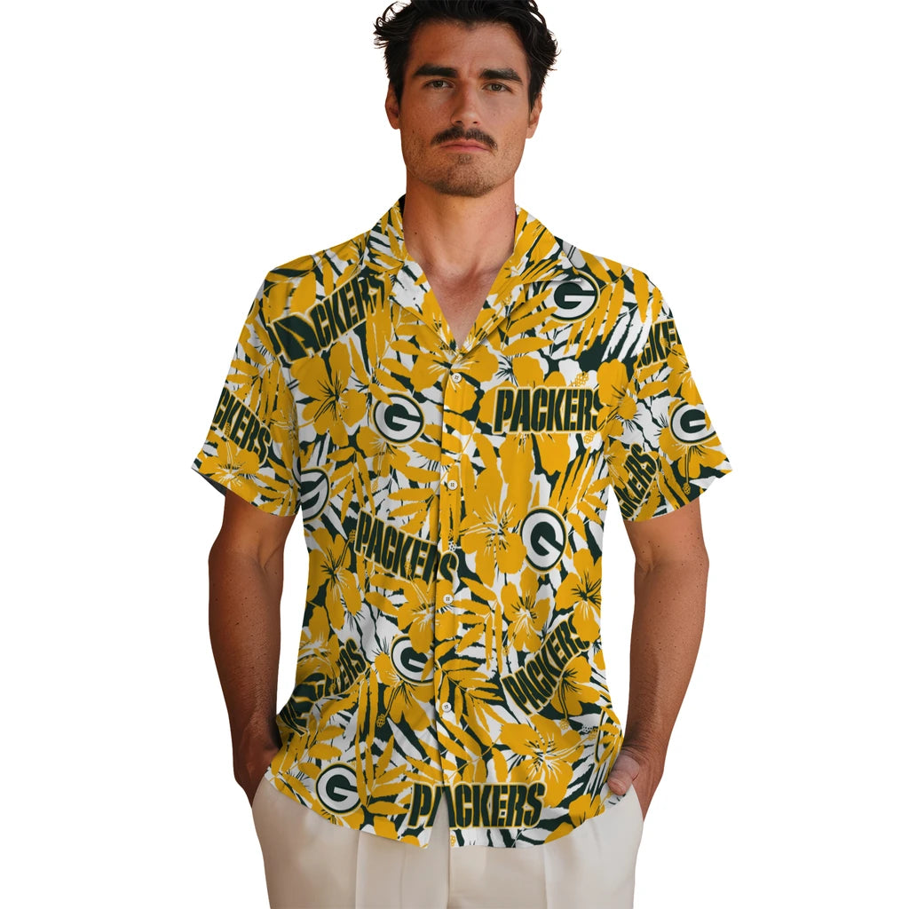 Green Bay Packers Hawaiian Shirt - Hibiscus Overlay | Moonbestprint