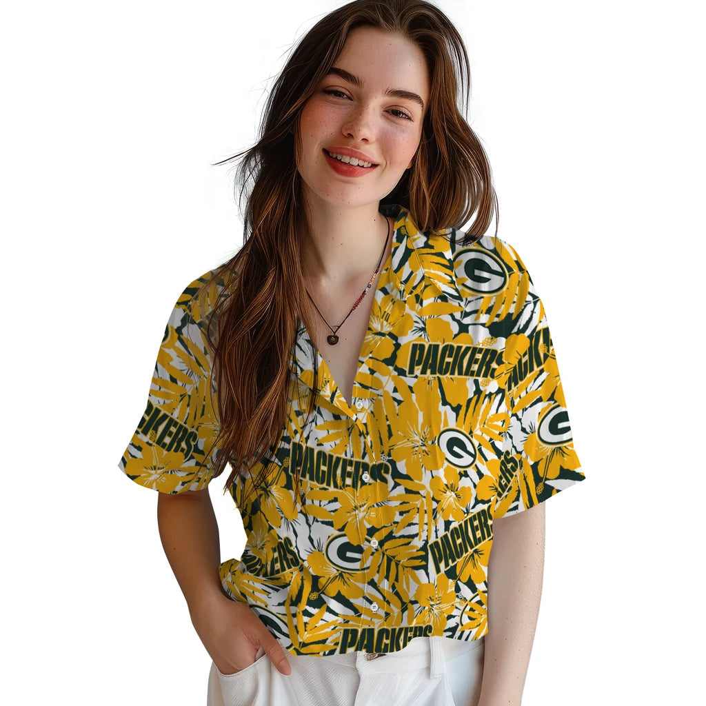 Green Bay Packers Hawaiian Shirt - Hibiscus Overlay | Moonbestprint