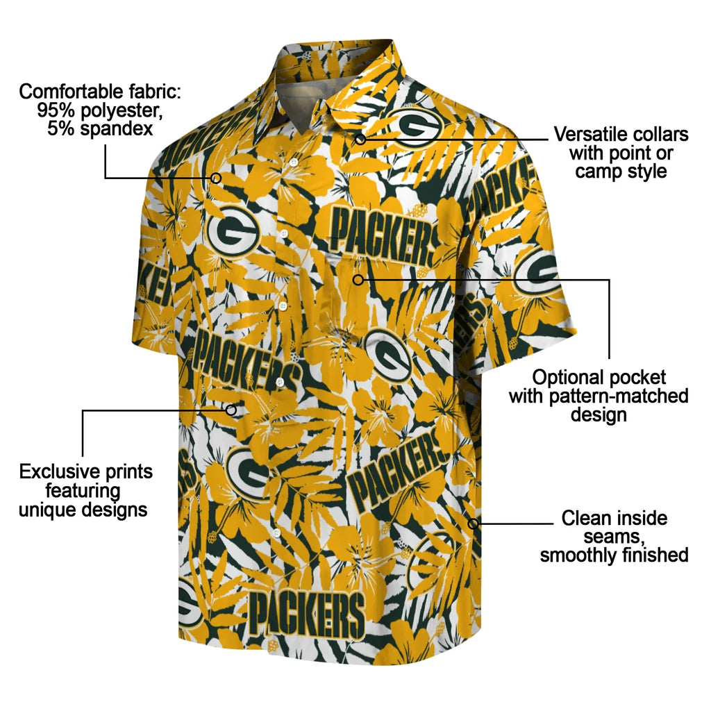 Green Bay Packers Hawaiian Shirt - Hibiscus Overlay | Moonbestprint