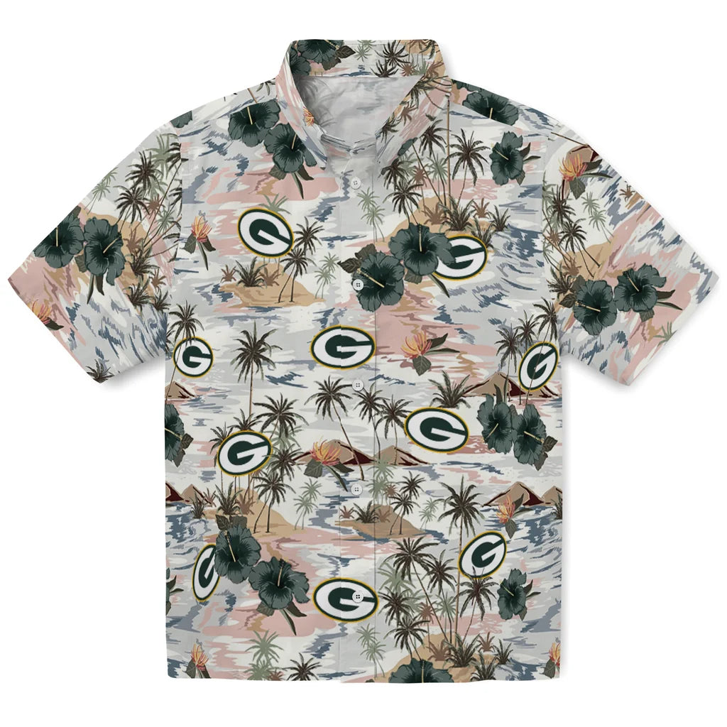 Green Bay Packers Hawaiian Shirt - Hibiscus Seaside | Moonbestprint
