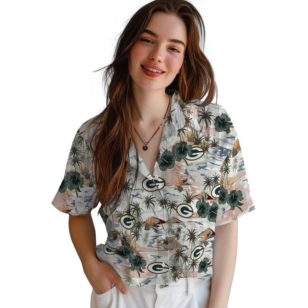 Green Bay Packers Hawaiian Shirt - Hibiscus Seaside | Moonbestprint