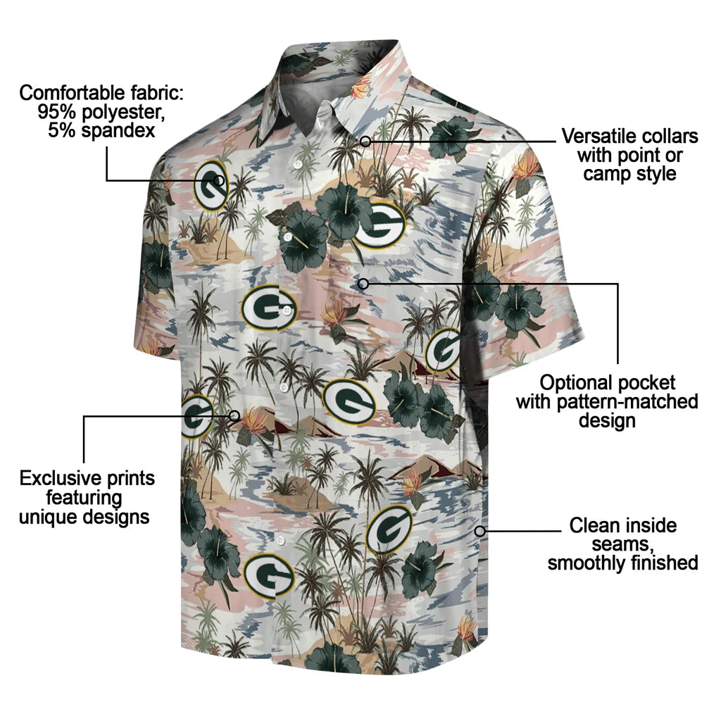 Green Bay Packers Hawaiian Shirt - Hibiscus Seaside | Moonbestprint