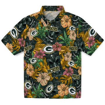 Green Bay Packers Hawaiian Shirt - Hibiscus Tiki Jungle | Moonbestprint