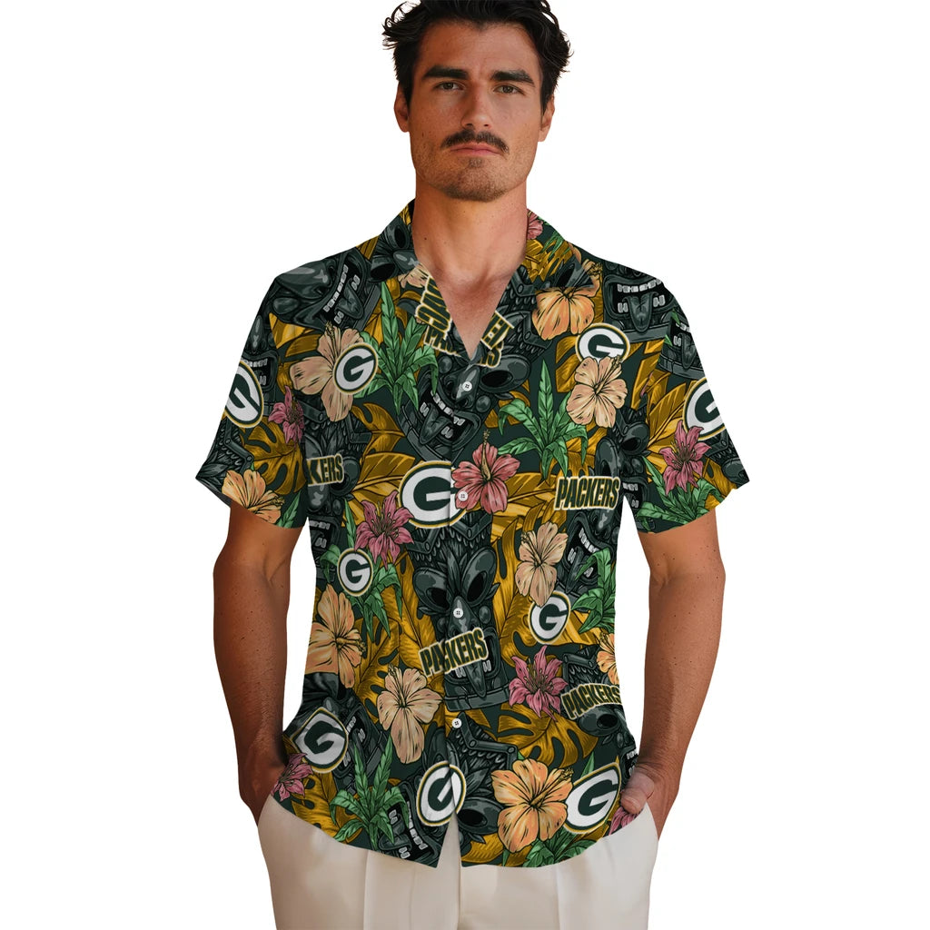 Green Bay Packers Hawaiian Shirt - Hibiscus Tiki Jungle | Moonbestprint