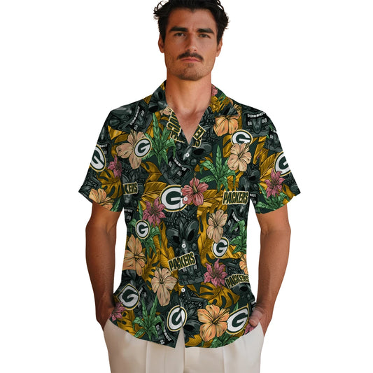 Green Bay Packers Hawaiian Shirt - Hibiscus Tiki Jungle | Moonbestprint
