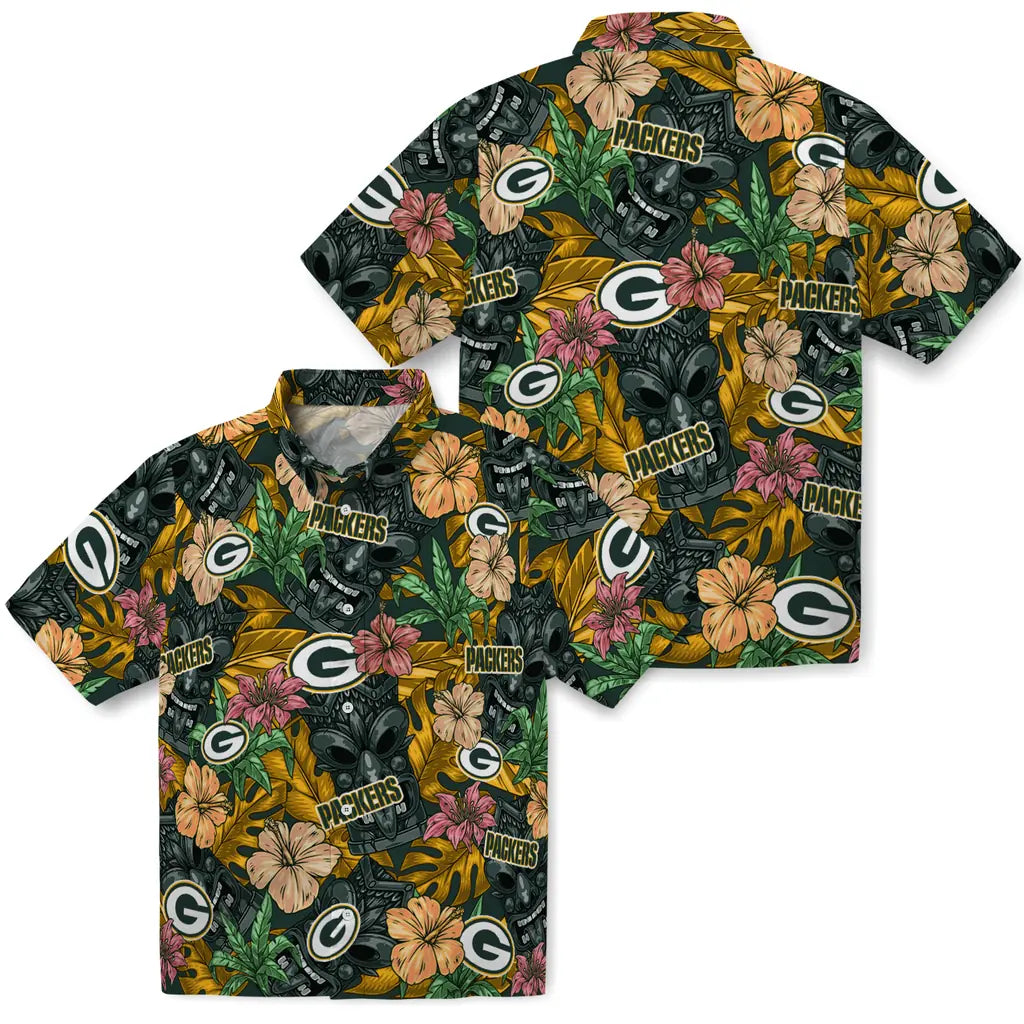 Green Bay Packers Hawaiian Shirt - Hibiscus Tiki Jungle | Moonbestprint