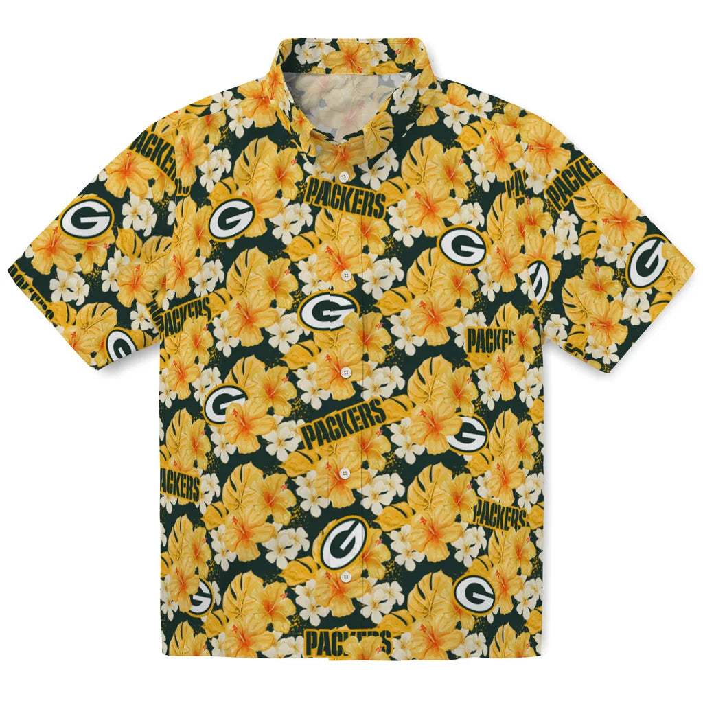 Green Bay Packers Hawaiian Shirt - Hibiscus Tropics | Moonbestprint