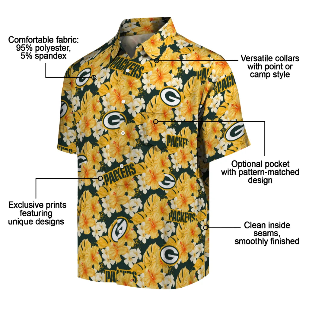 Green Bay Packers Hawaiian Shirt - Hibiscus Tropics | Moonbestprint