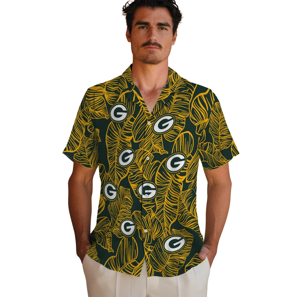 Green Bay Packers Hawaiian Shirt - Leaf Outline | Moonbestprint