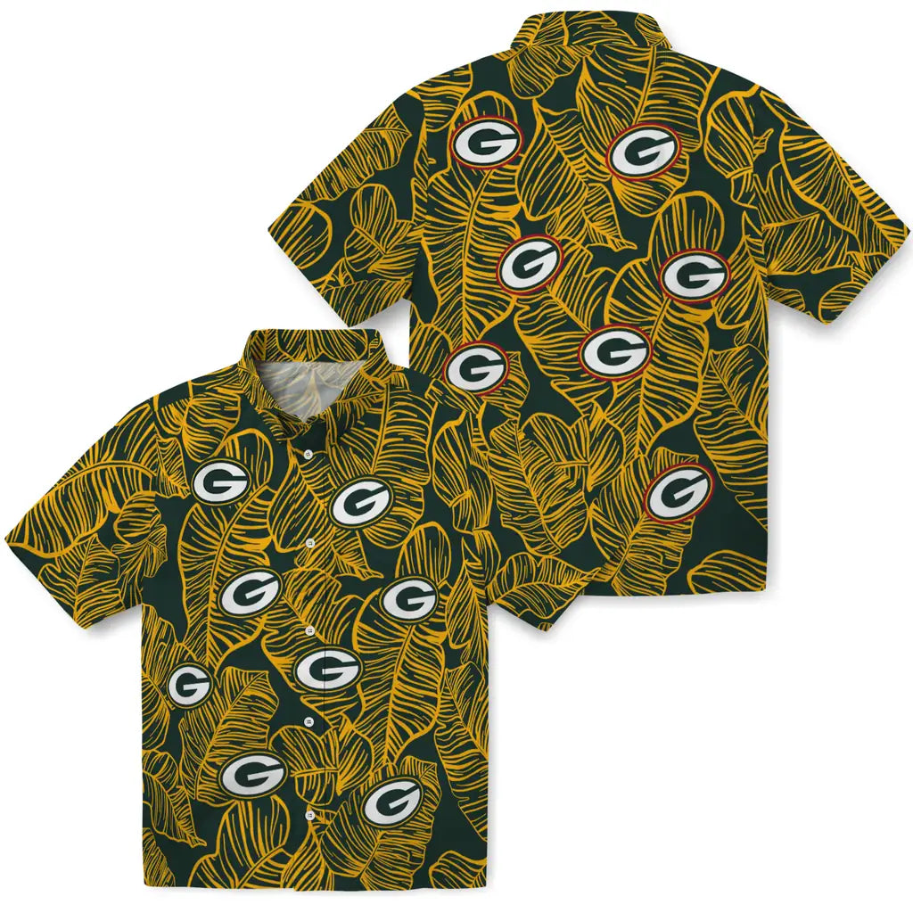 Green Bay Packers Hawaiian Shirt - Leaf Outline | Moonbestprint
