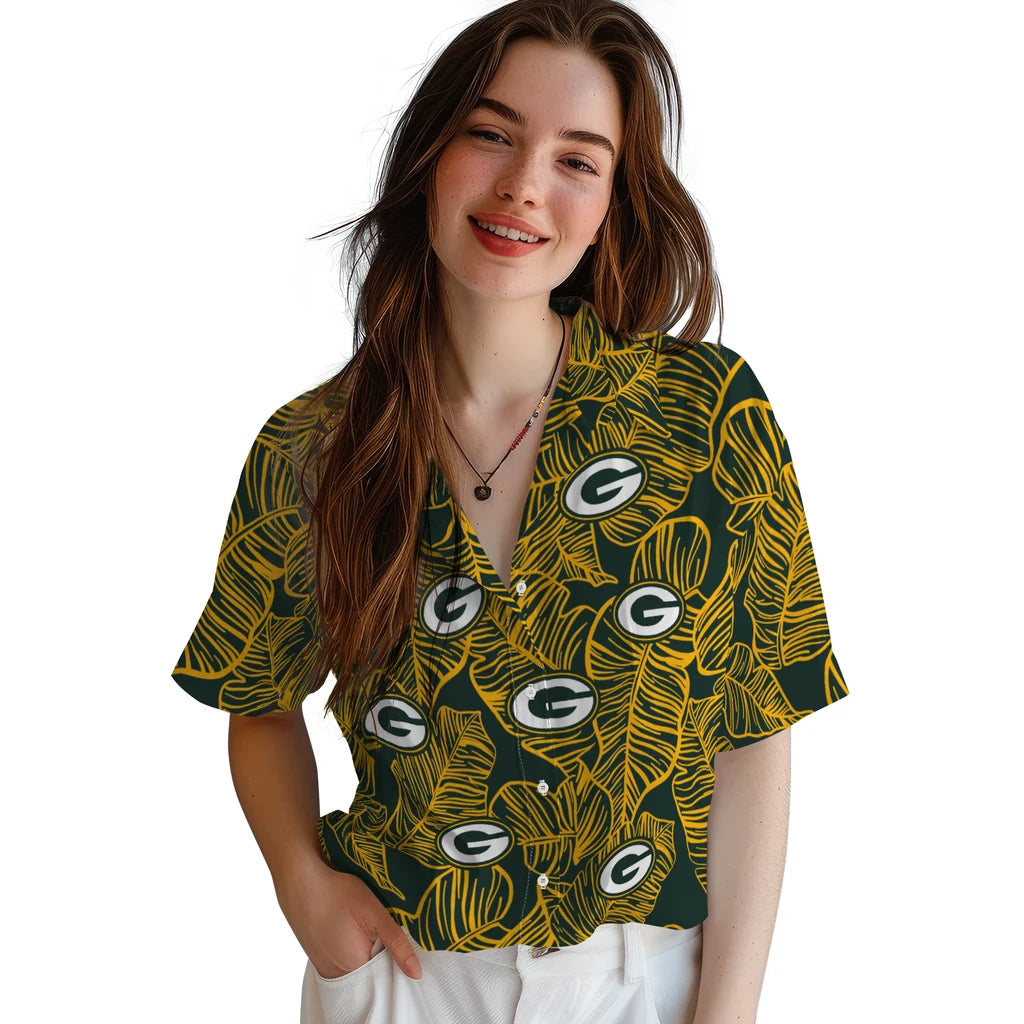 Green Bay Packers Hawaiian Shirt - Leaf Outline | Moonbestprint