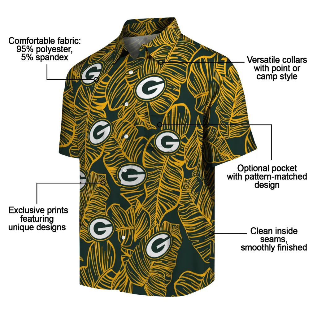 Green Bay Packers Hawaiian Shirt - Leaf Outline | Moonbestprint