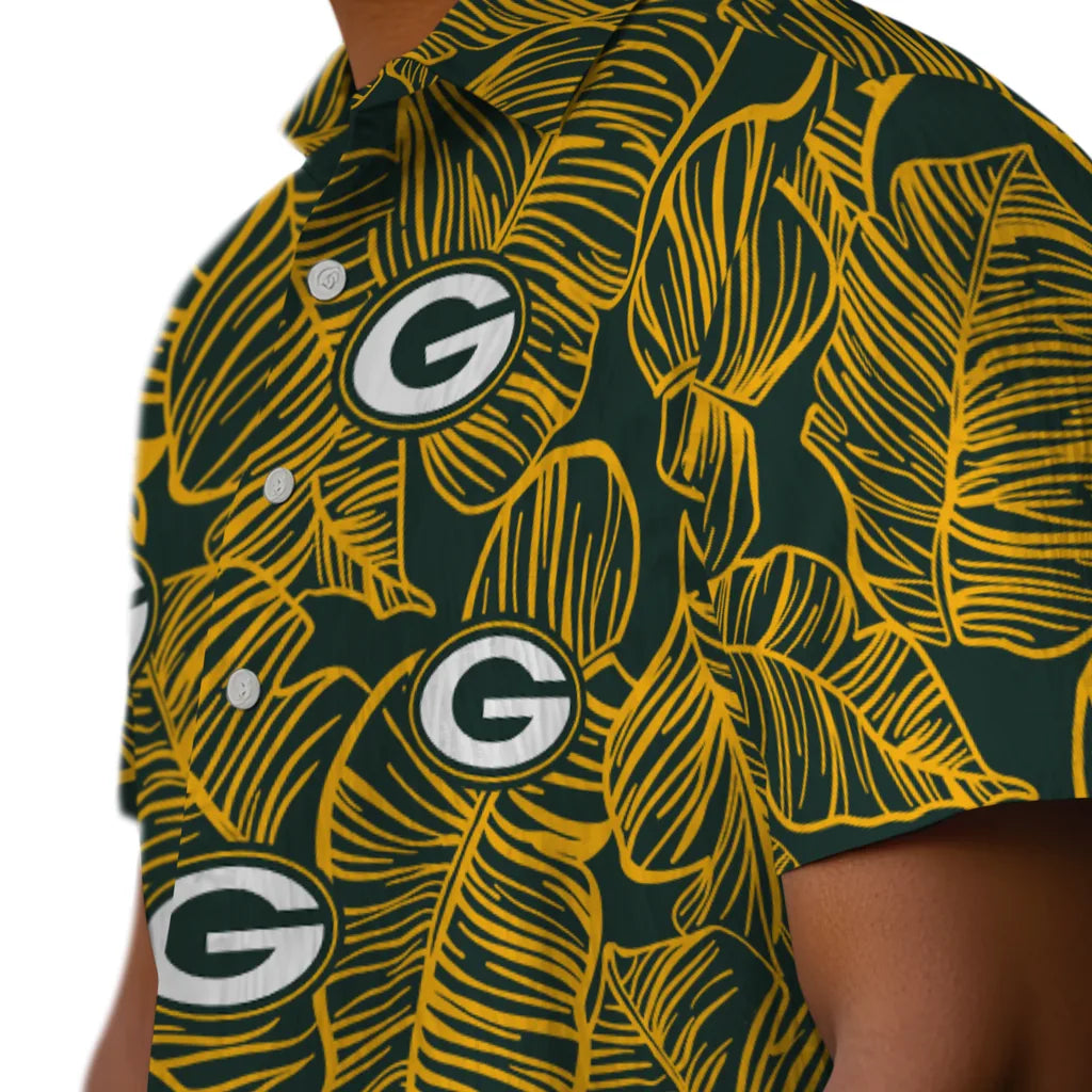 Green Bay Packers Hawaiian Shirt - Leaf Outline | Moonbestprint
