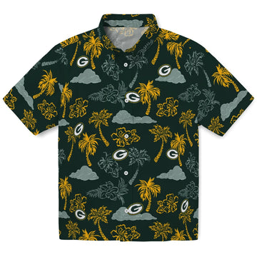 Green Bay Packers Hawaiian Shirt - Palm And Clouds | Moonbestprint