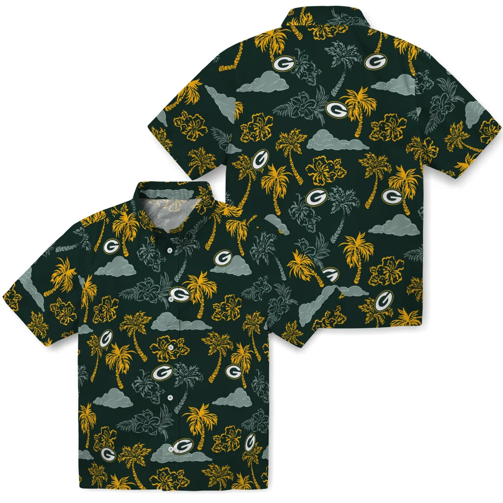 Green Bay Packers Hawaiian Shirt - Palm And Clouds | Moonbestprint