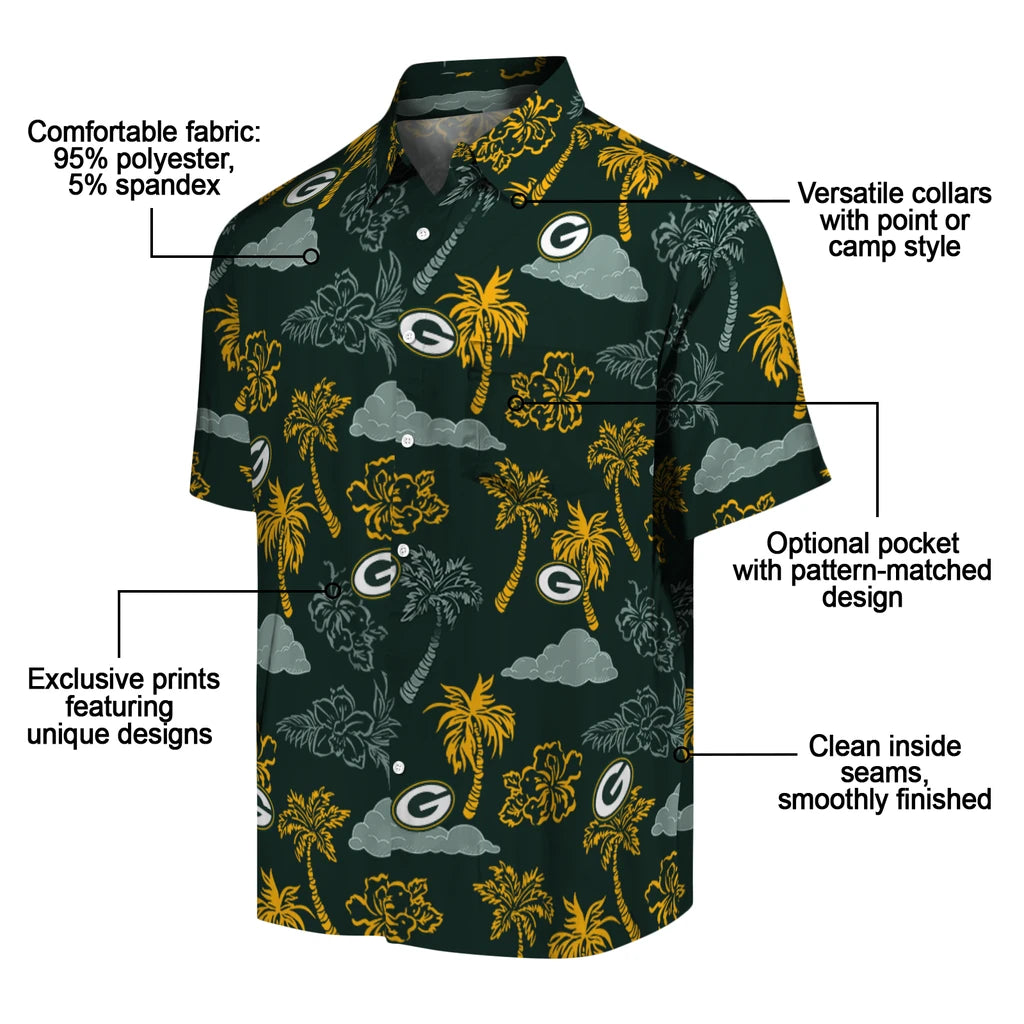 Green Bay Packers Hawaiian Shirt - Palm And Clouds | Moonbestprint
