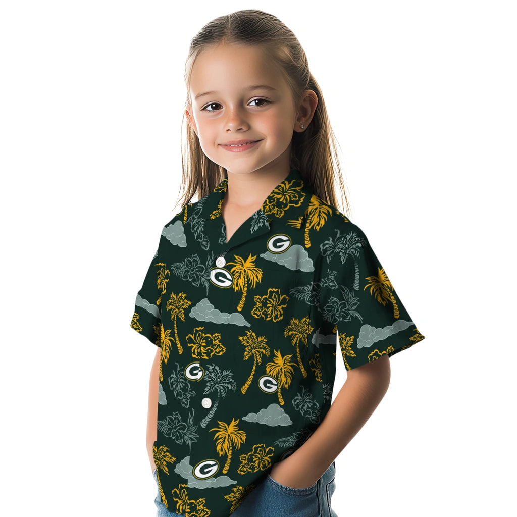 Green Bay Packers Hawaiian Shirt - Palm And Clouds | Moonbestprint