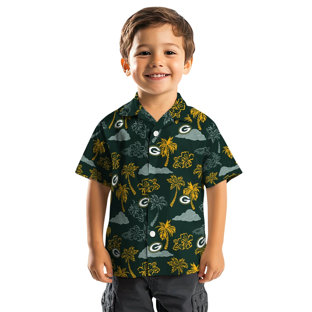 Green Bay Packers Hawaiian Shirt - Palm And Clouds | Moonbestprint