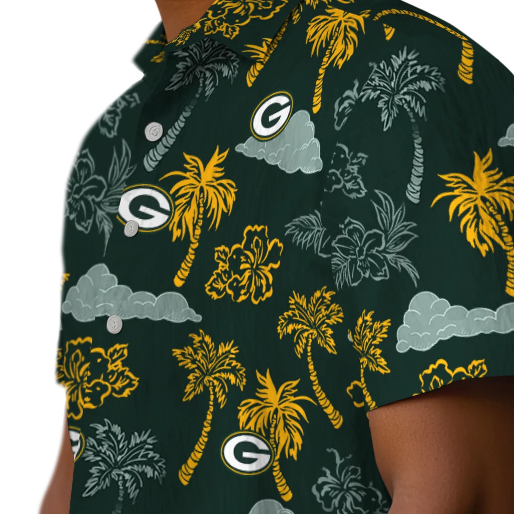 Green Bay Packers Hawaiian Shirt - Palm And Clouds | Moonbestprint