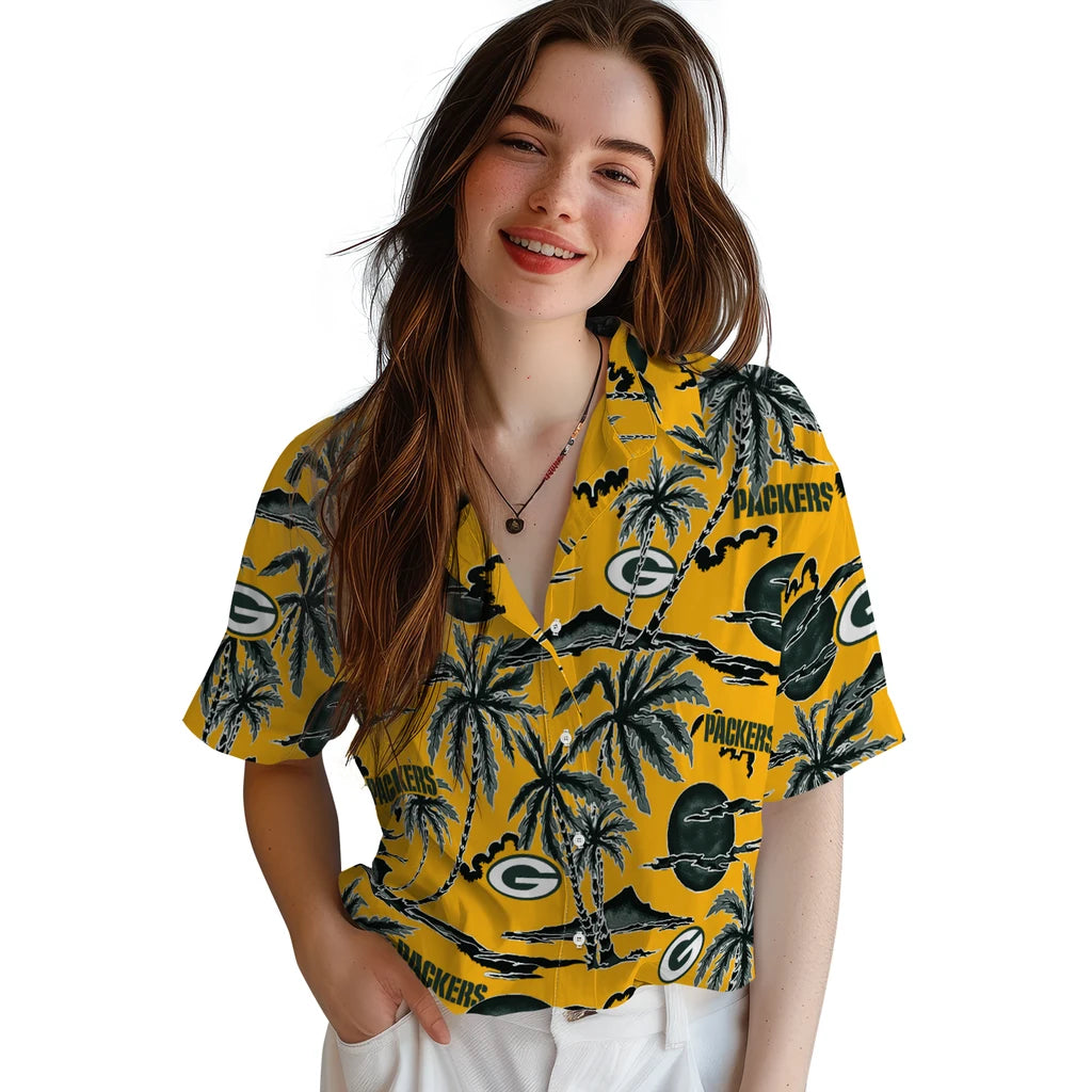 Green Bay Packers Hawaiian Shirt - Palm Sunset | Moonbestprint