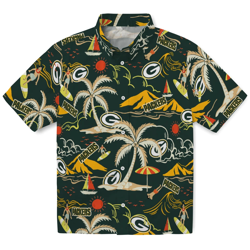 Green Bay Packers Hawaiian Shirt - Palm Tree Island | Moonbestprint