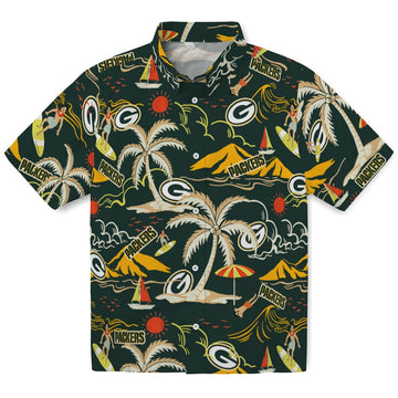 Green Bay Packers Hawaiian Shirt - Palm Tree Island | Moonbestprint