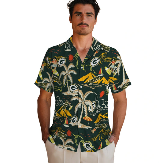 Green Bay Packers Hawaiian Shirt - Palm Tree Island | Moonbestprint