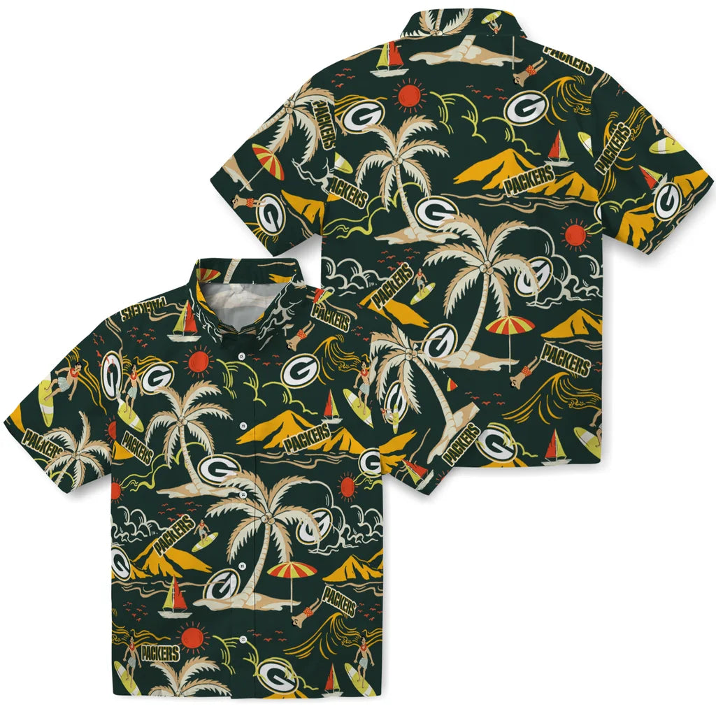 Green Bay Packers Hawaiian Shirt - Palm Tree Island | Moonbestprint