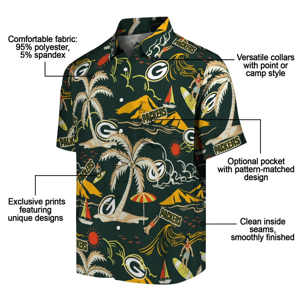 Green Bay Packers Hawaiian Shirt - Palm Tree Island | Moonbestprint