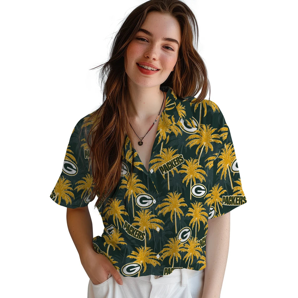 Green Bay Packers Hawaiian Shirt - Palm Tree Motif | Moonbestprint