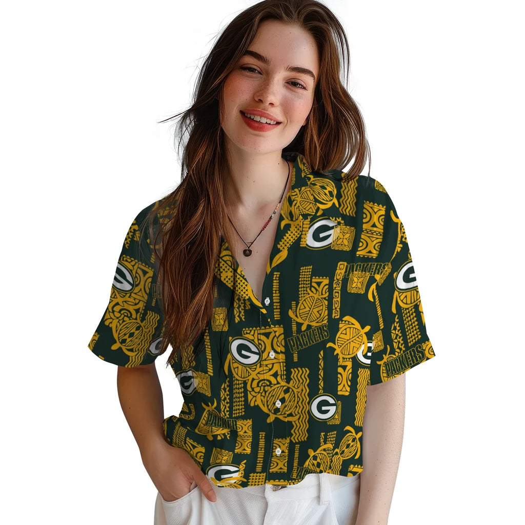 Green Bay Packers Hawaiian Shirt - Turtle Lines | Moonbestprint