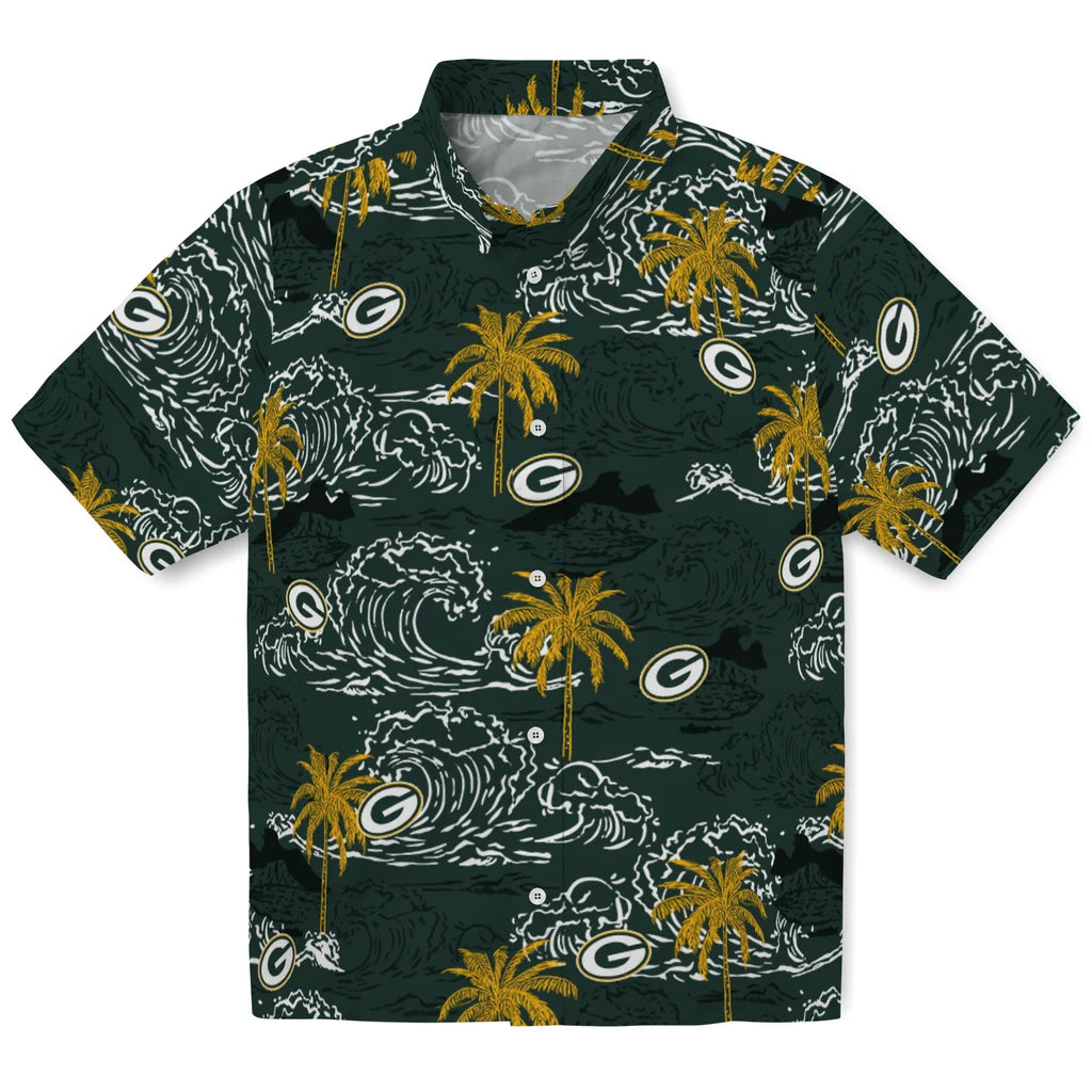 Green Bay Packers Hawaiian Shirt - Wave Palm | Moonbestprint