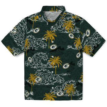 Green Bay Packers Hawaiian Shirt - Wave Palm | Moonbestprint